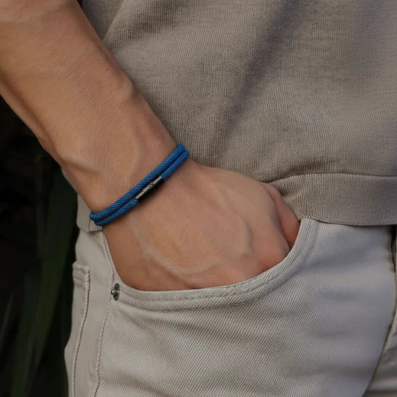 Bracciale Minimalista Onda in Corda Blu