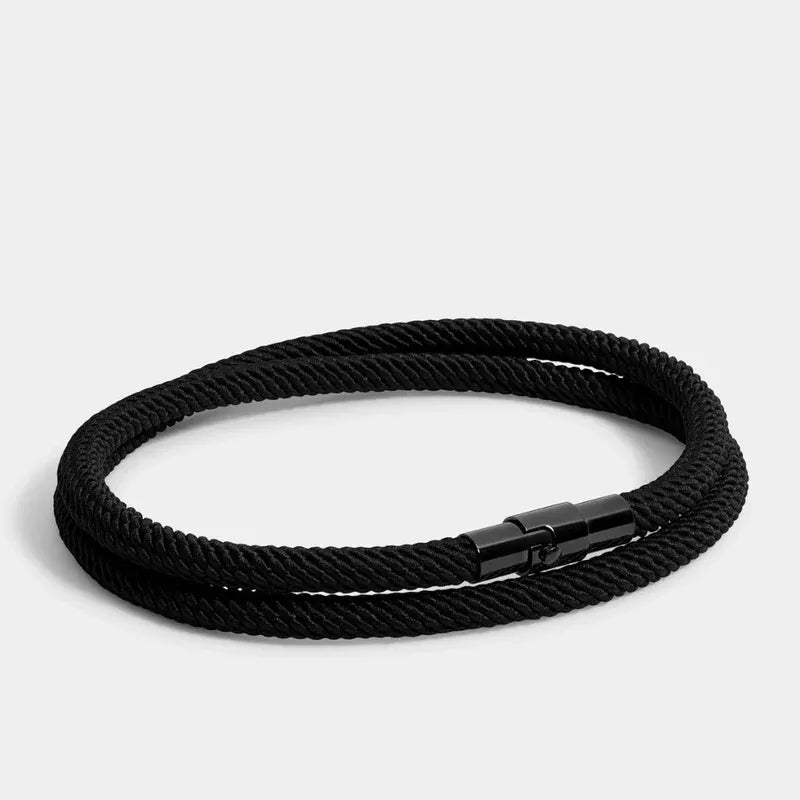 Bracciale Minimalista Onda in Corda Nera
